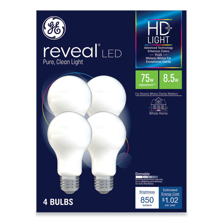 GE - Reveal HD+ LED A19 Light Bulb, 8.5 W, 4/Pack