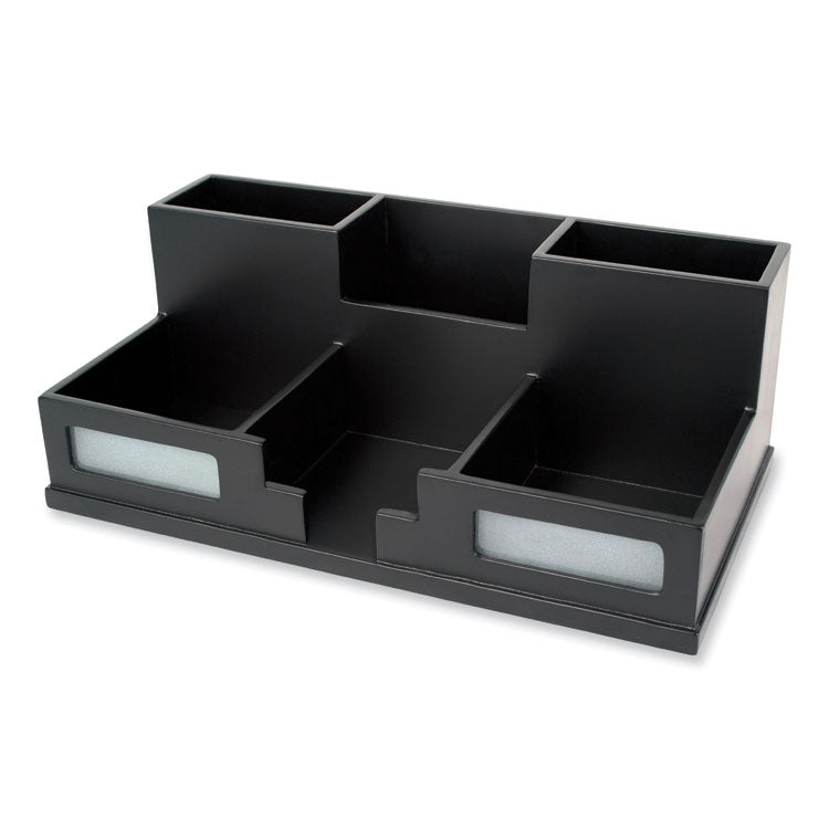 Victor - Midnight Black Desk Organizer with Smartphone Holder, 6 Compartments, Wood, 10.5 x 5.5 x 4