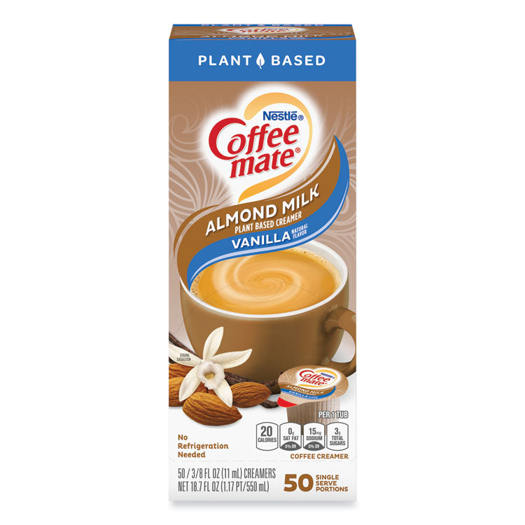 Coffee mate - Plant-Based Almond Milk Non-Dairy Liquid Creamer Singles, Natural Vanilla, 0.38 oz Tubs, 50/Box