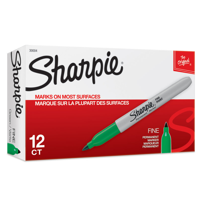 SHARPIE - Fine Point Permanent Marker, Green, Box of 12