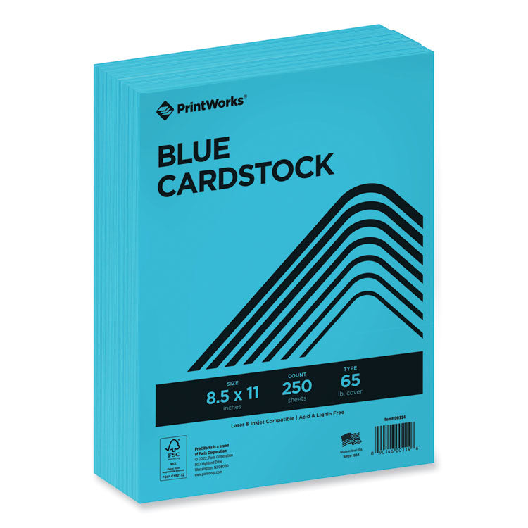 PrintWorks Professional - Color Cardstock, 65 lb Cover Weight, 8.5 x 11, Blue, 250/Ream