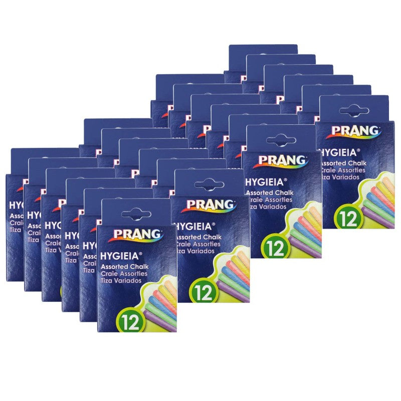 PRANG - Hygieia® Dustless Board Chalk, 3-1/4" x 3/8", Assorted, 12 Per Box, 24 Boxes