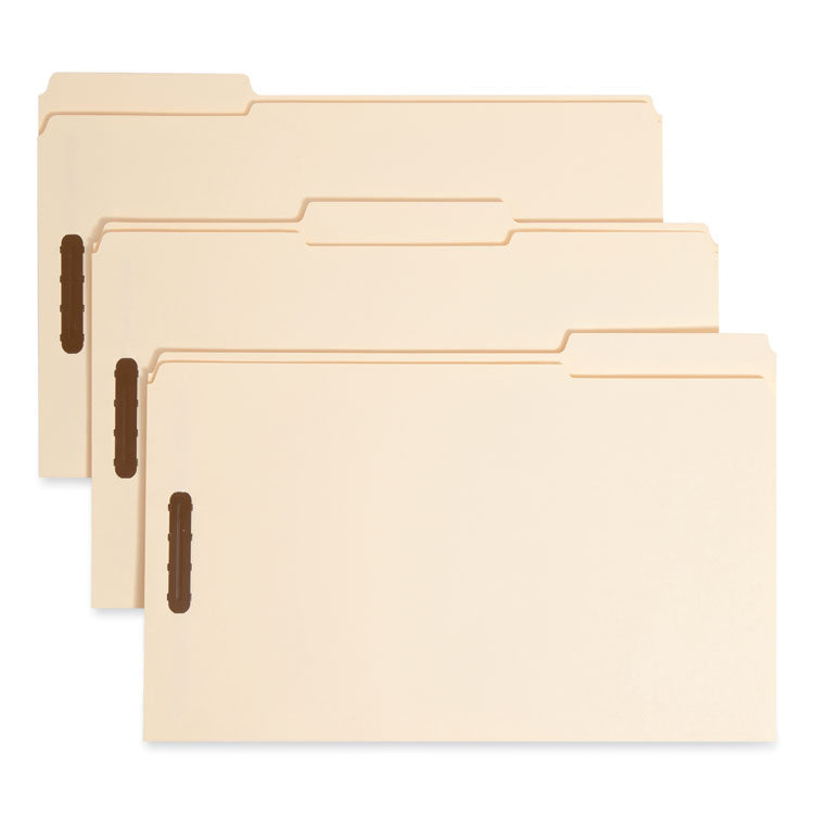 Smead - Top Tab Fastener Folders, 1/3-Cut Tabs: Assorted, 0.75" Expansion, 2 Fasteners, Legal Size, Manila Exterior, 50/Box