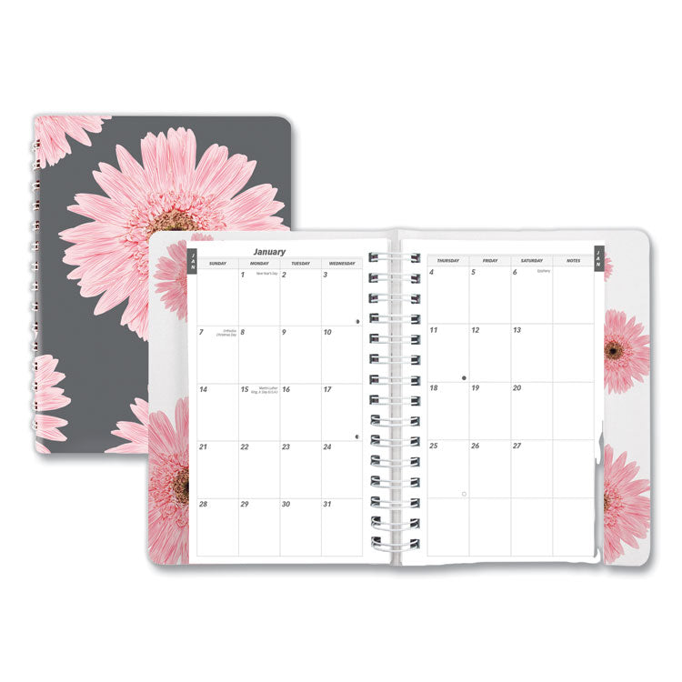 Brownline - Pink Ribbon Essential Daily Appointment Book, Daisy Artwork, 8 x 5, Navy/Gray/Pink Cover, 12-Month (Jan to Dec): 2024