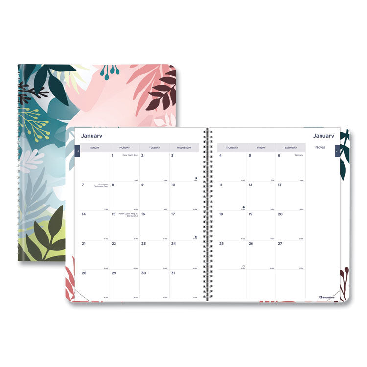 Blueline - Monthly 14-Month Planner, Floral Watercolor Artwork, 11 x 8.5, Multicolor Cover, 14-Month (Dec to Jan): 2023 to 2025