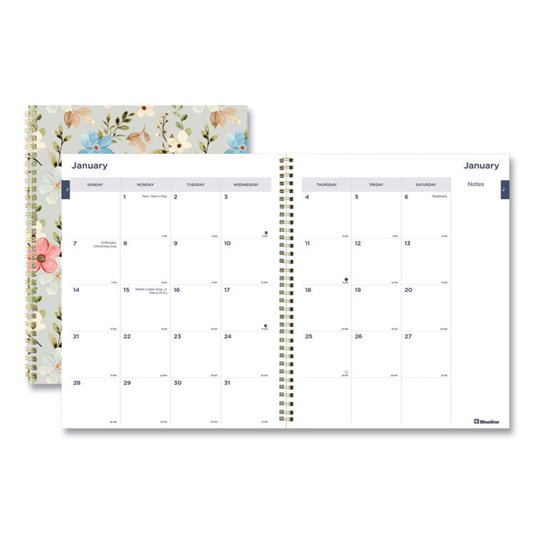 Blueline - Monthly 14-Month Planner, Spring Floral Watercolor Artwork, 11 x 8.5, Multicolor Cover, 14-Month (Dec to Jan): 2023 to 2025