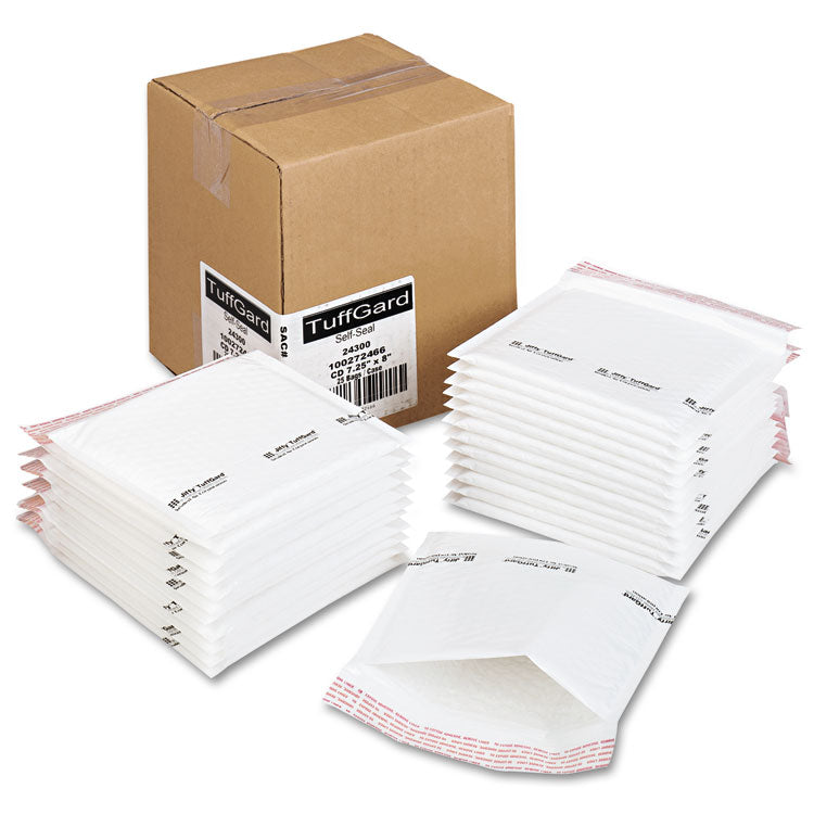 Sealed Air - Jiffy TuffGard Self-Seal Cushioned Mailer for CDs, Barrier Bubble Cushion, Self-Adhesive Closure, 7.25 x 8, White, 25/CT