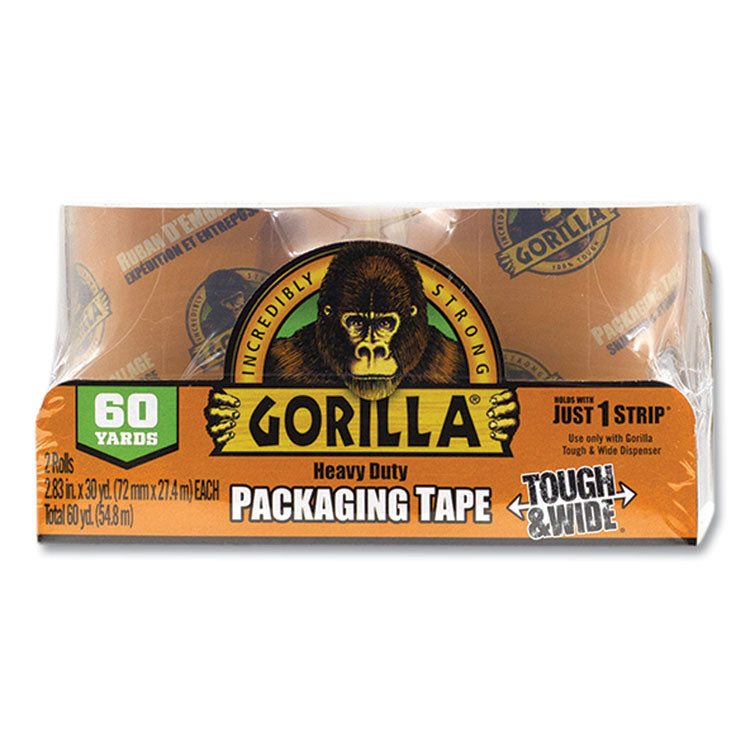 Gorilla - Heavy Duty Tough and Wide Packaging Tape Refill, 2.88" x 30 yds, Clear, 2/Pack