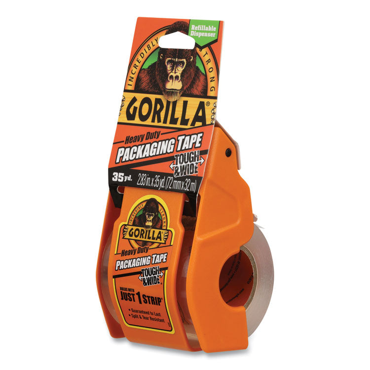 Gorilla - Heavy Duty Tough and Wide Packaging Tape with Dispenser, 2.88" x 35 yds, Clear