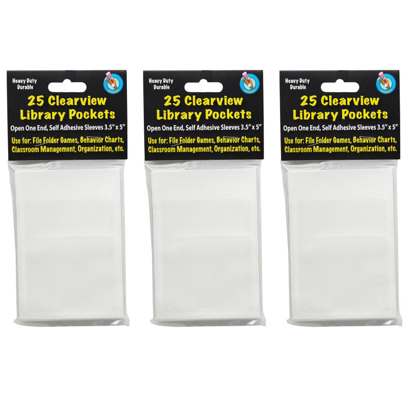 ASHLEY PRODUCTIONS - Clear View Self-Adhesive Library Pocket 3.5" x 5", 25 Per Pack, 3 Packs