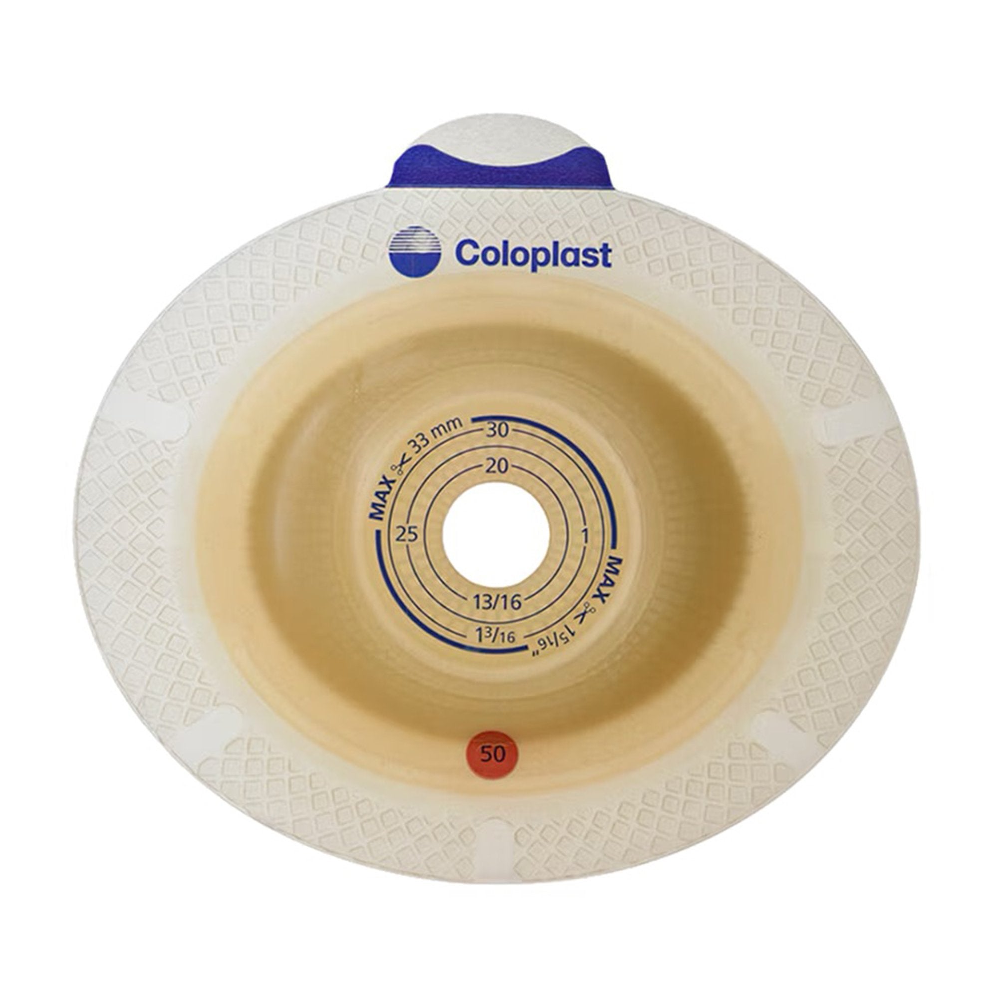 Coloplast - Ostomy Barrier SenSura® Trim to Fit, Standard Wear Double Layer Adhesive 50 mm Flange Red Code System 3/4 to 1-1/4 Inch Opening [5/BX]