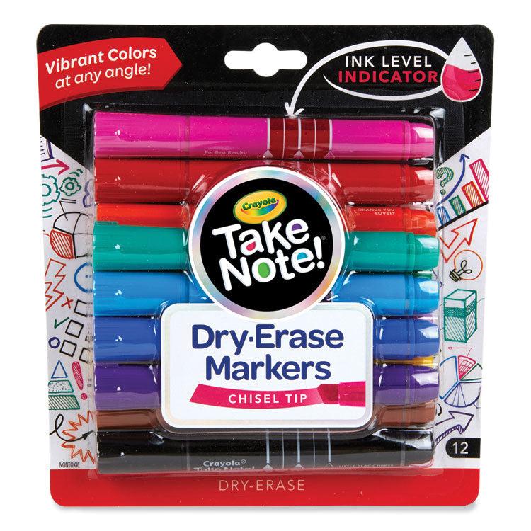 Crayola - Take Note Dry-Erase Markers, Broad, Chisel Tip, Assorted, 12/Pack