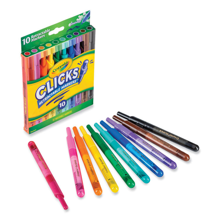 Crayola - Super Clicks Retractable Markers, Assorted Bullet Tip Sizes, Assorted Colors, 10/Pack