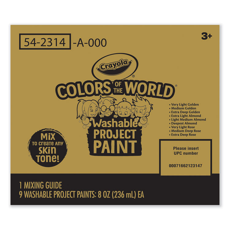 Crayola - Colors of the World Washable Paint, 9 Assorted Colors, 8 oz Bottles, 9/Pack