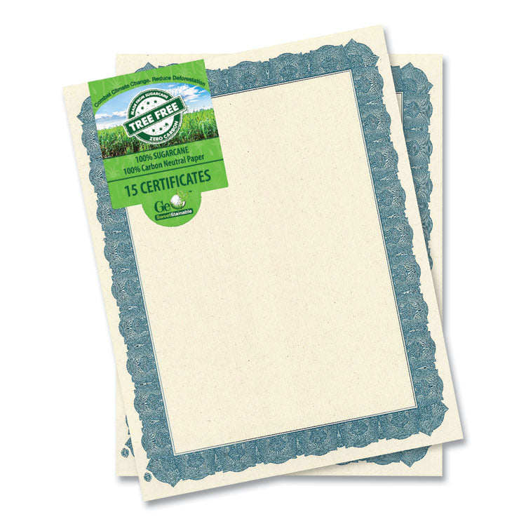 Geographics - Award Certificates, 8.5 x 11, Natural with Blue Braided Border, 15/Pack