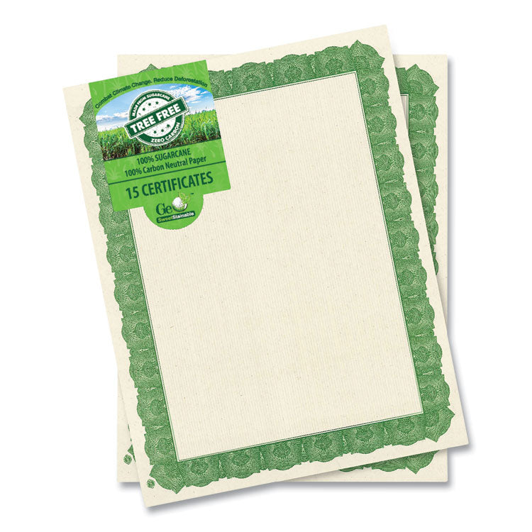 Geographics - Award Certificates, 8.5 x 11, Natural with Green Braided Border, 15/Pack