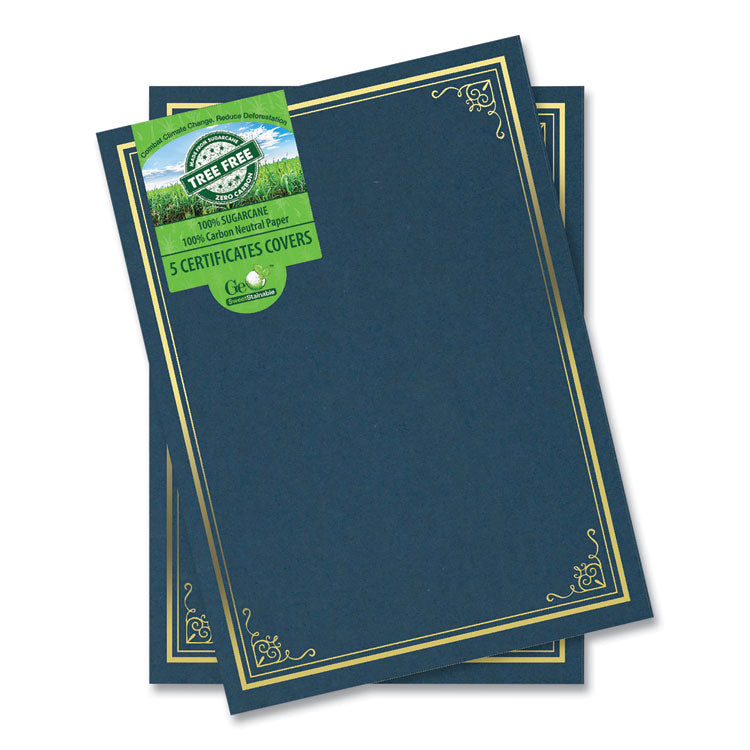 Geographics - Certificate/Document Cover, 9.75' x 12.5", Navy With Gold Foil, 5/Pack