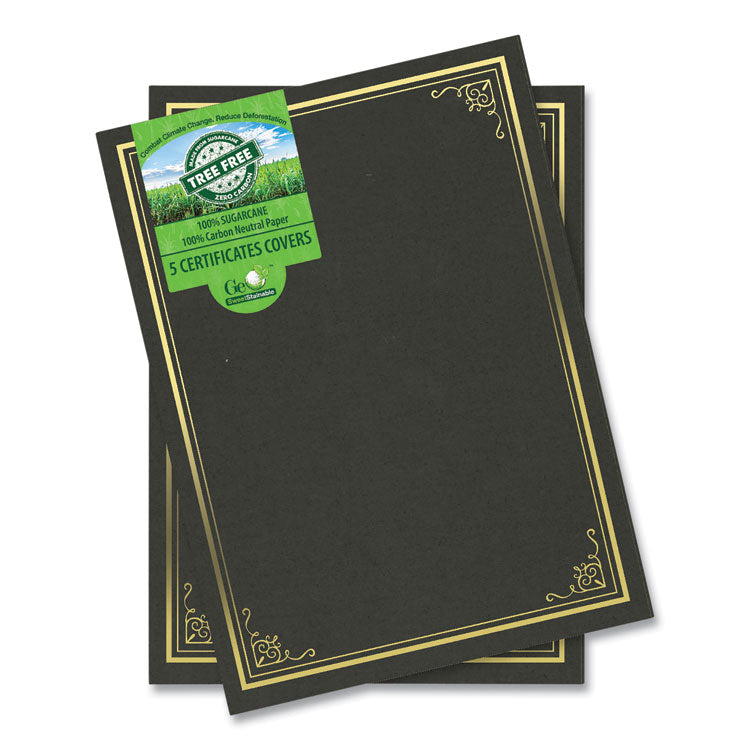 Geographics - Certificate/Document Cover, 9.75" x 12.5", Black With Gold Foil, 5/Pack