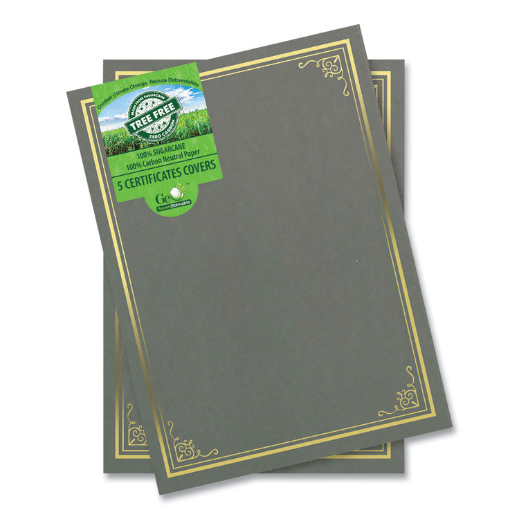 Geographics - Certificate/Document Cover, 9.75" x 12.5", Gray With Gold Foil, 5/Pack