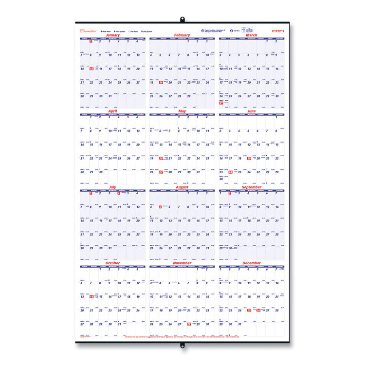 Brownline - Yearly Wall Calendar, 24 x 36, White/Blue Sheets, 12-Month (Jan to Dec): 2024