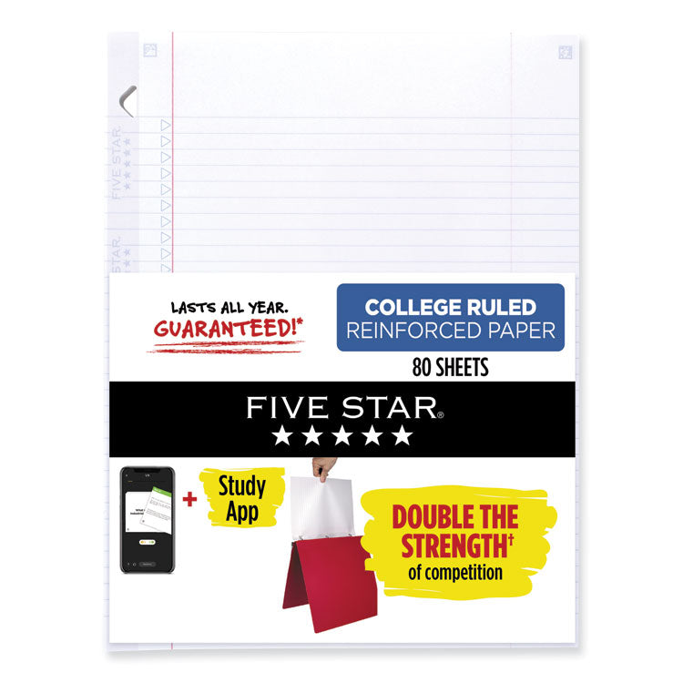 Five Star - Reinforced Filler Paper Plus Study App, 3-Hole, 8.5 x 11, College Rule, 80/Pack (7099948)