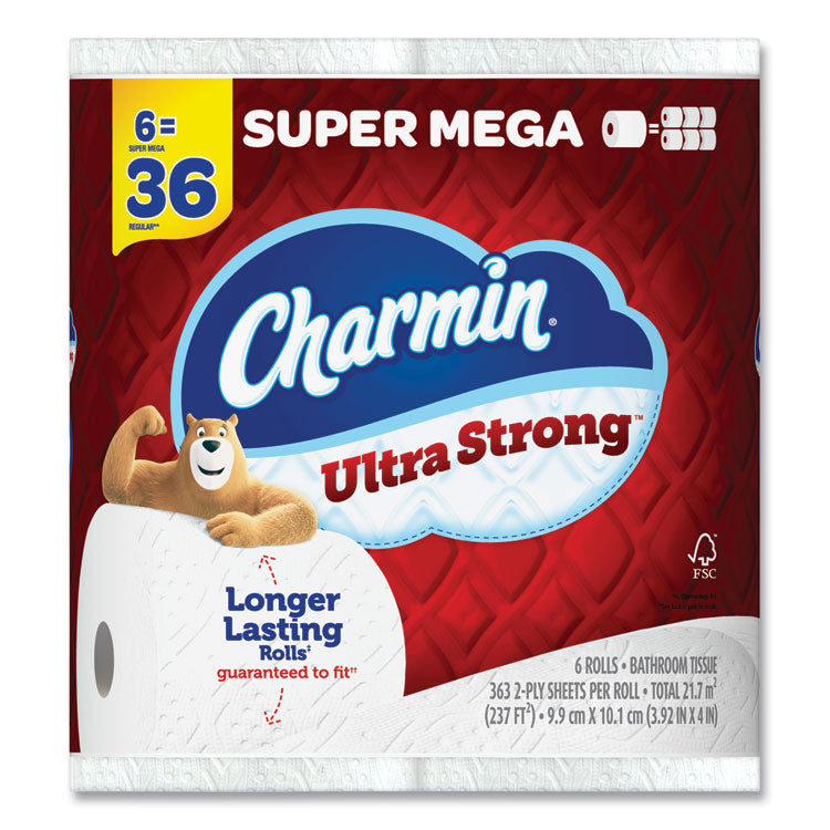 Charmin - Ultra Strong Bathroom Tissue, Super Mega Rolls, Septic Safe, 2-Ply, White, 363 Sheet Roll, 6 Rolls/Pack, 3 Packs/Carton