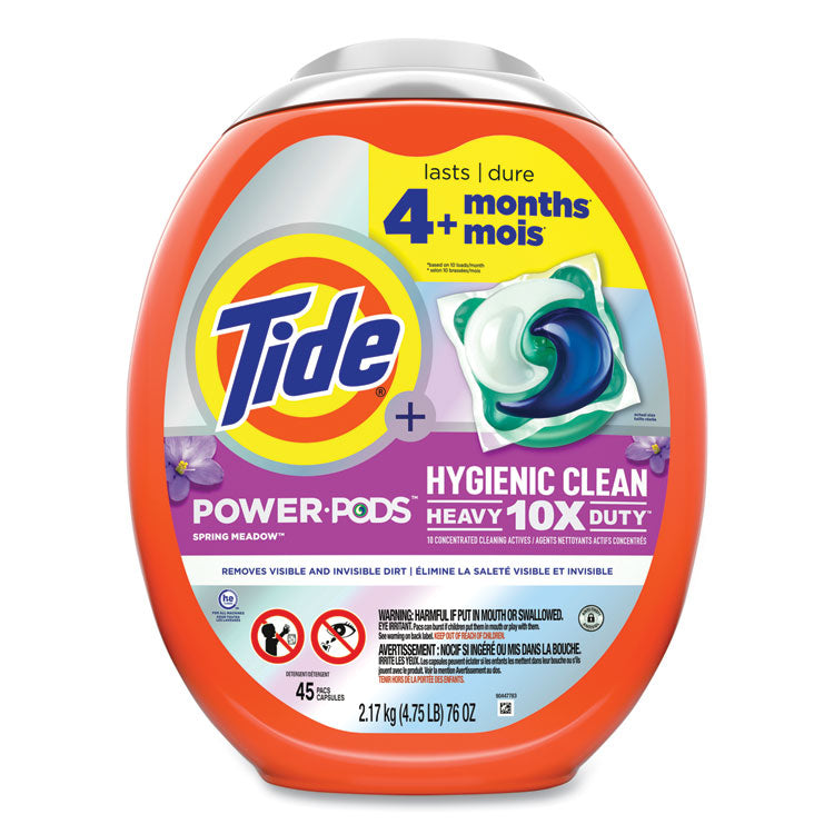 Tide - Hygienic Clean Heavy 10x Duty Power Pods, Fresh Meadow Scent, 76 oz Tub, 45 Pods, 4/Carton