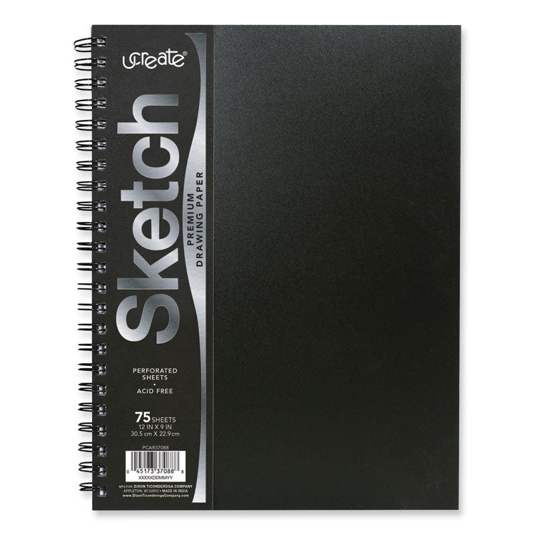 Pacon - UCreate Poly Cover Sketch Book, 43 lb Cover Paper Stock, Black Cover, 75 Sheets per Book, 12 x 9 Sheets