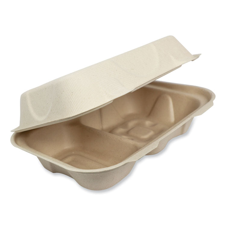 World Centric - Fiber Hinged Containers, Hoagie Box, 9.2 x 6.4 x 3, Natural, Paper, 500/Carton