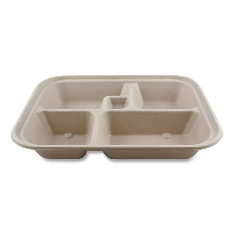 World Centric - Fiber Containers, Bento Box, 5-Compartment, 12 x 9.5 x 2, Natural, Paper, 300/Carton