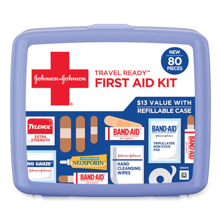 Johnson & Johnson Red Cross - Red Cross Travel Ready Portable Emergency First Aid Kit, 80 Pieces, Plastic Case