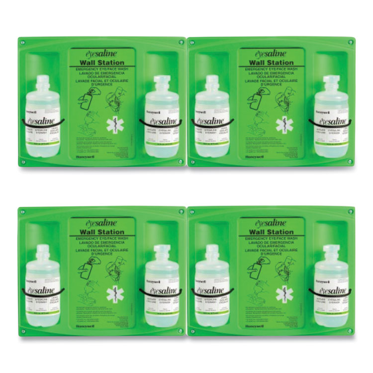 Honeywell - Double Bottle Sterile Saline Eye Wash Wall Station, 16 oz Bottles, 2 Bottles/Station, 4 Stations/Carton