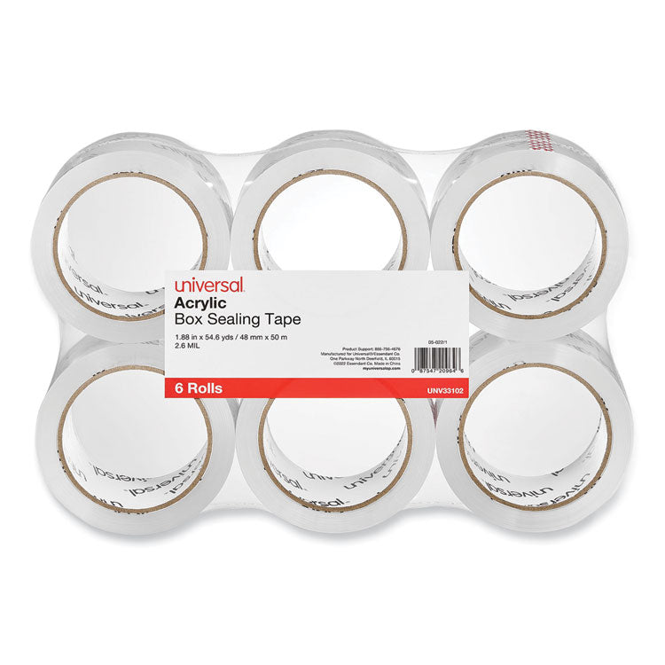 Universal - Moving and Storage Packing Tape, 3" Core, 1.88" x 54.6 yd, Clear, 6/Pack