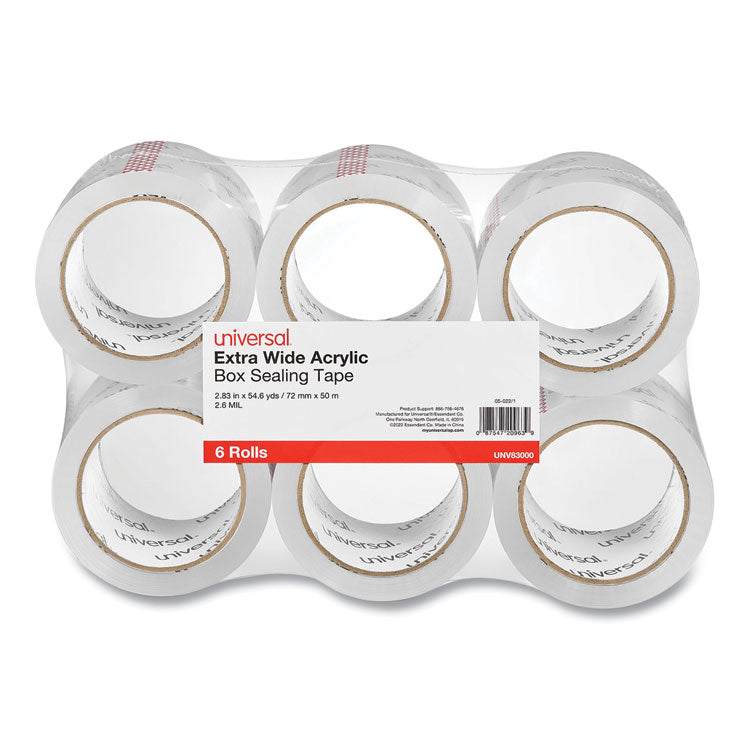 Universal - Extra-Wide Moving and Storage Packing Tape, 3" Core, 2.83" x 54.7 yd, Clear, 6/Pack