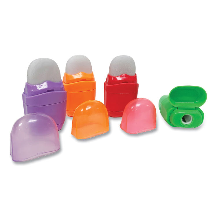 Charles Leonard - One-Hole Pencil Sharpener/Eraser Combo, 1" x 0.75", Randomly Assorted Colors