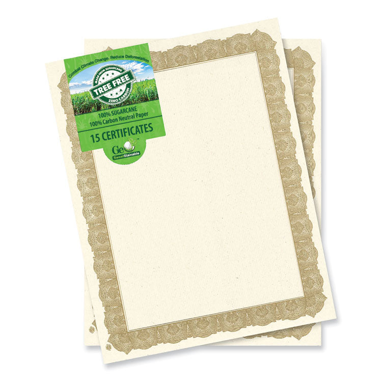 Geographics - Tree Free Award Certificates, 8.5 x 11, Natural with Gold Braided Border, 15/Pack