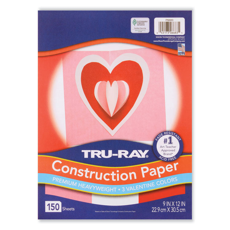 Pacon - Tru-Ray Construction Paper, 70 lb Text Weight, 9 x 12, Assorted Valentine Colors, 150/Pack