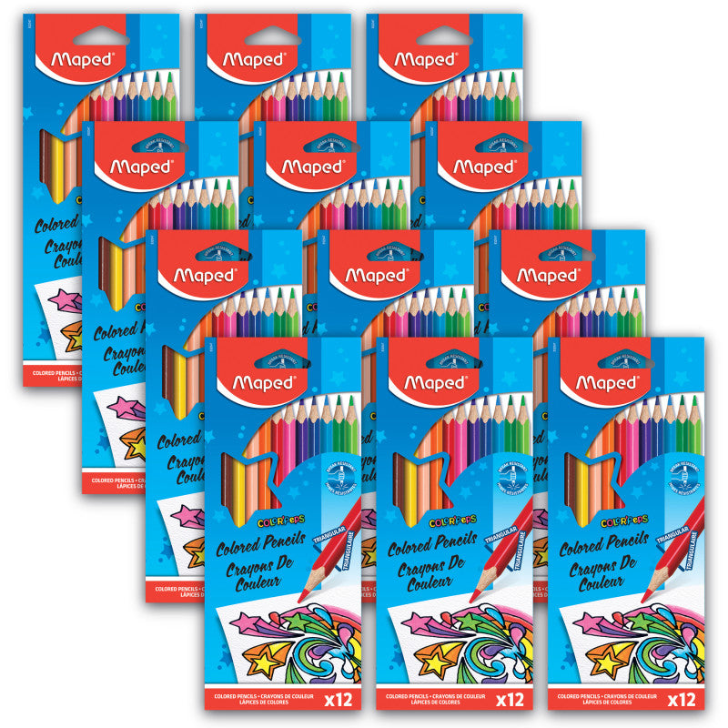MAPED - Triangular Colored Pencils, 12 Per Pack, 12 Packs