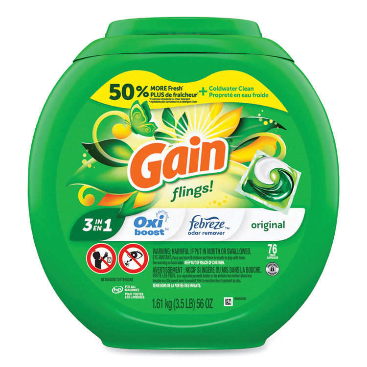 Gain - Flings Detergent Pods, Original, 76 Pods/Tub