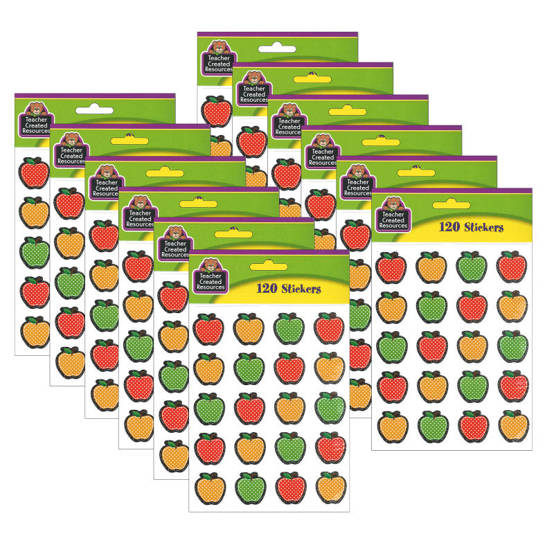 TEACHER CREATED RESOURCES - Dotty Apples Stickers, 120 Per Pack, 12 Packs