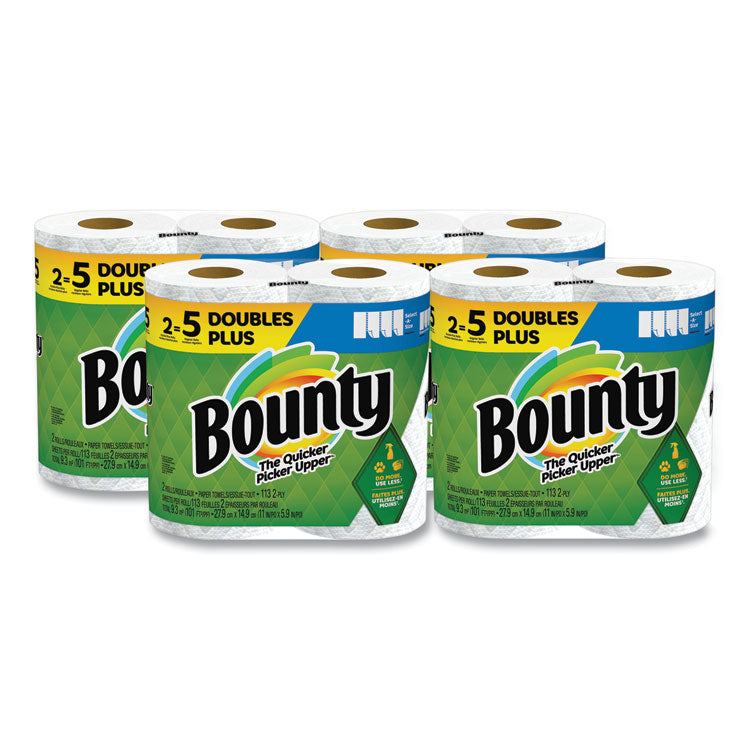 Bounty - Select-a-Size Kitchen Roll Paper Towels, 2-Ply, White, 6 x 11, 113 Sheets/Roll, 2 Double Plus Rolls/Pack, 4 Packs/Carton