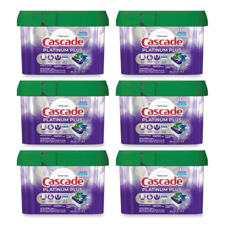 Cascade - Platinum Plus ActionPacs Dishwasher Detergent Pods, Fresh Scent, 20.7 oz Tub, 38/Tub, 6/Carton