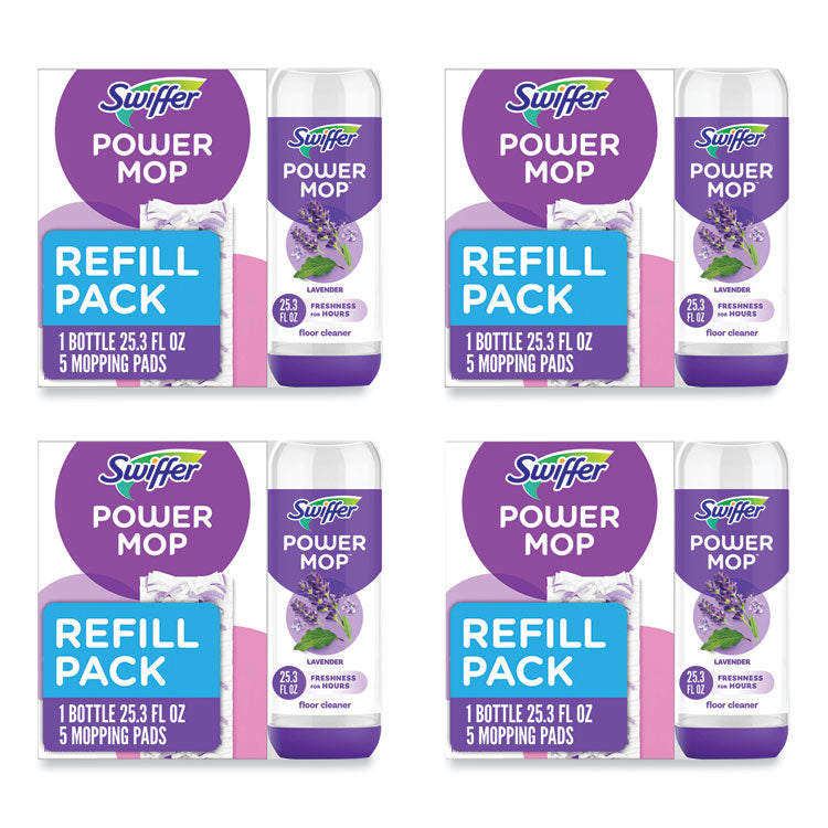 Swiffer - PowerMop Cleaning Solution and Pads Refill Pack, Lavender, 25.3 oz Bottle and 5 Pads per Pack, 4 Packs/Carton