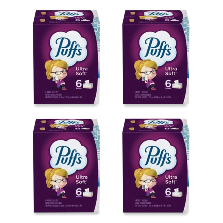 Puffs - Ultra Soft Facial Tissue, 2-Ply, White, 124 Sheets/Box, 6 Boxes/Pack, 4 Packs/Carton