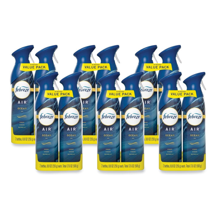 Febreze - AIR, Ocean, 17.6 oz Aerosol Spray, 2/Pack, 6 Packs/Carton