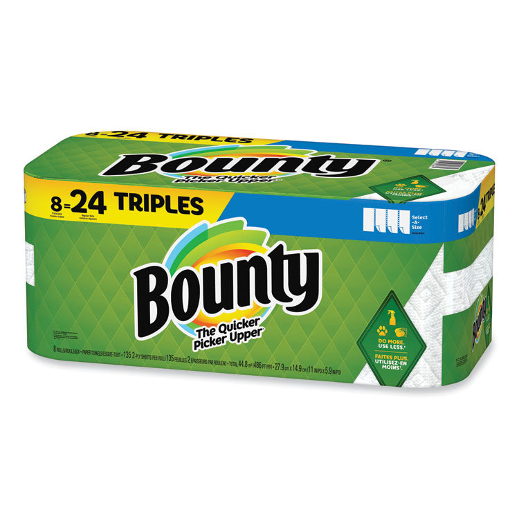 Bounty - Select-a-Size Kitchen Roll Paper Towels, 2-Ply, White, 6 x 11, 135 Sheets/Roll, 8 Triple Rolls/Carton