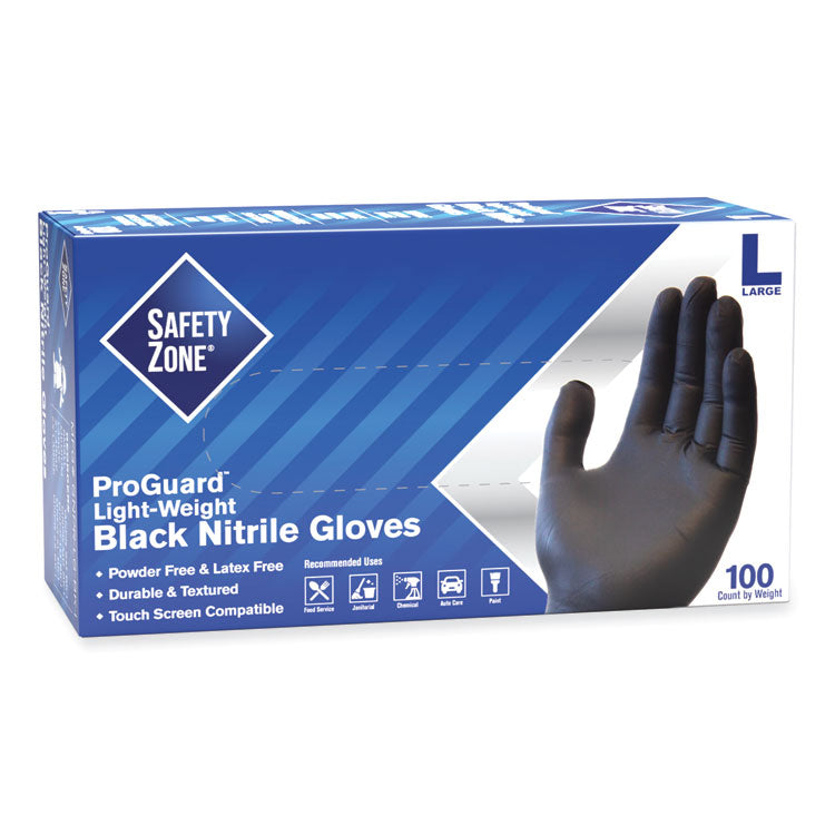 Safety Zone - ProGuard Powder Free Nitrile Gloves, Large, Black, 100/Box