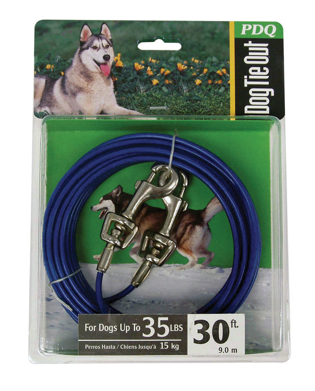 PDQ - PDQ Blue / Silver Vinyl Coated Cable Dog Tie Out Medium [Q233000099]