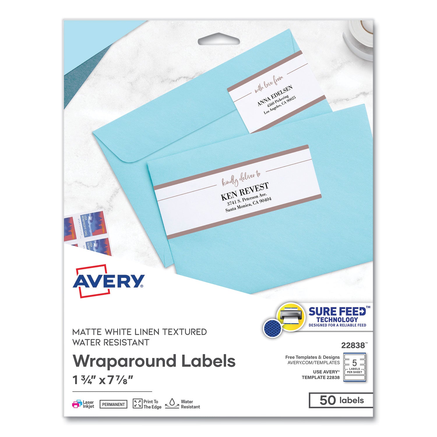 Rectangle Labels, Inkjet/laser Printers, 7.85 X 1.75, Textured White, 5/sheet, 10 Sheets/pack