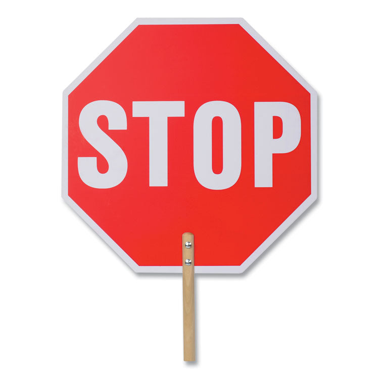 Tatco - Handheld Stop Sign, 18" Red/White Face, White Graphics